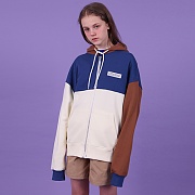 [Ŀ] Colorblock hoodie zipup-blue