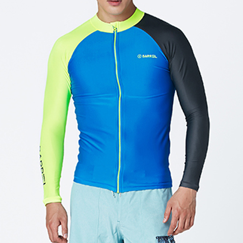 KUA ZIP UP RASHGUARD-AQUA BLUE-N.YELLOW-D.GREY