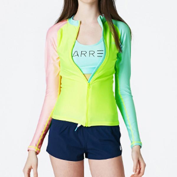 PIHA ZIP-UP RASHGUARD-NEON YELLOW.BRIGHT PINK.MINT