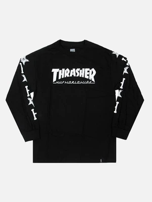 HUF X THRASHER COLLAB LOGO LS TEE-BLK