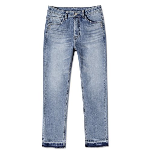 WOMAN RIVET CROPPED JEANS-BLUE