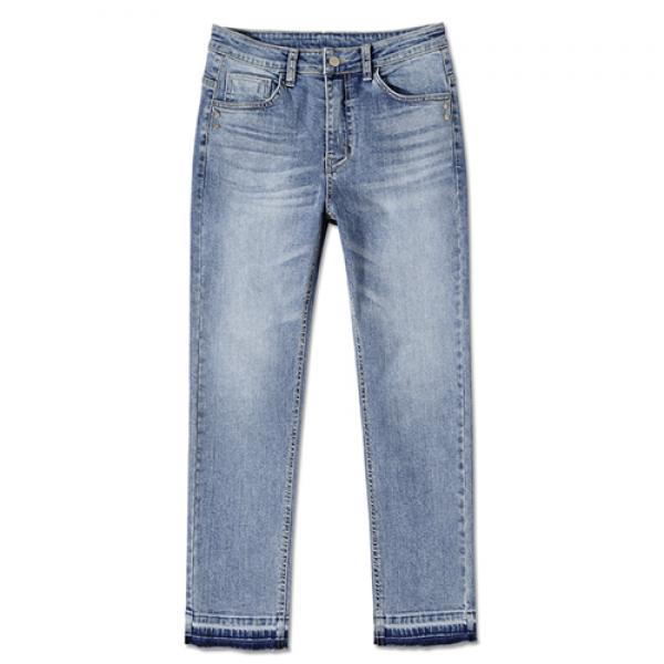 WOMAN RIVET CROPPED JEANS-BLUE