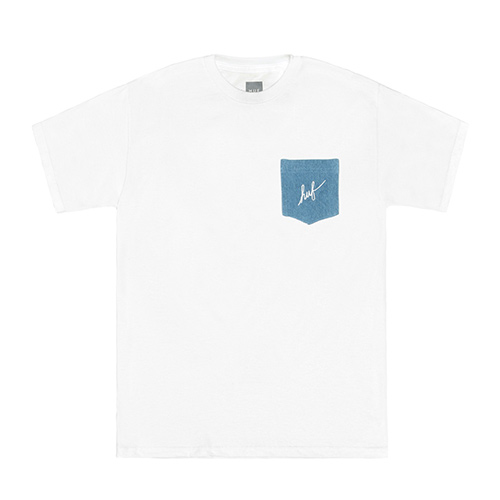 SCRIPT DENIM POCKET TEE-WHT