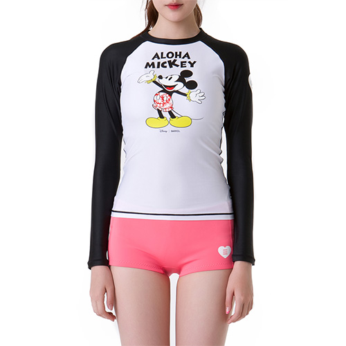 DISNEY ALOHA RASHGUARD-BLACK/WHITE