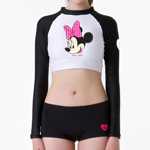 DISNEY MINNIE CROP RASHGUARD-BLACK/WHITE