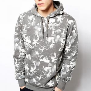 FLORAL PULLOVER HOOD-BLK