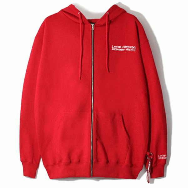 BASIC LOGO ZIP UP HOODIE-RED