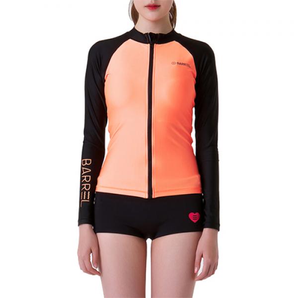 PIHA ZIP-UP RASHGUARD-PEACH/BLACK