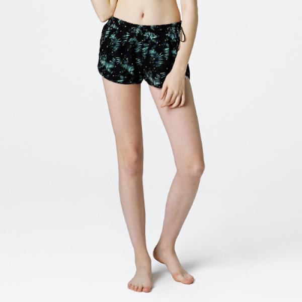 BIKINI COVER-UP SHORTS-DOT-LEAF(BLACK)