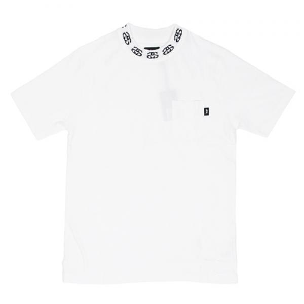 SS JACQUARD COLLAR CREW S/S TEE-WHT