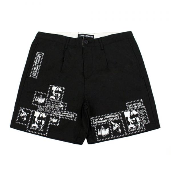 DOODLE PATCHED SHORTS-BLACK