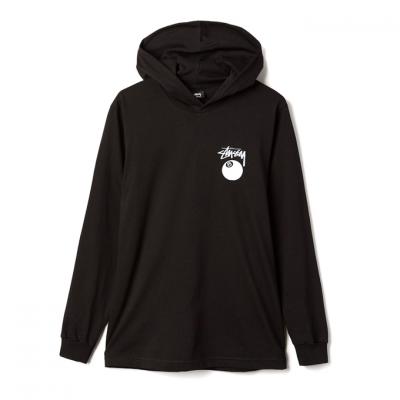 8 BALL STAMP LS HOOD TEE-BLK