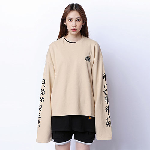  Drop shoulder Wide Crew neck_Beige