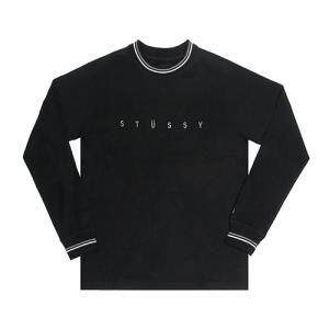 STRIPE COLLAR L/SL CREW-BLACK