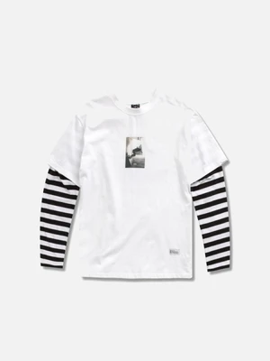 [URBAN STUFF] USF LAYERD STRIPE SLEEVE TEE WHITE