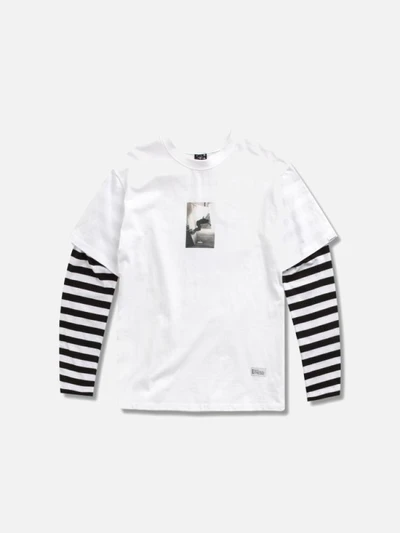 [URBAN STUFF] USF LAYERD STRIPE SLEEVE TEE WHITE