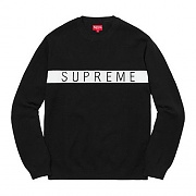 Logo Stripe Pique Crewneck - Black