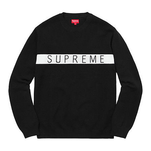Logo Stripe Pique Crewneck - Black