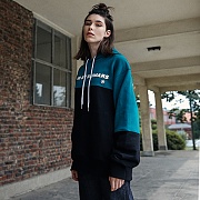 COLOR BLOCK HOODIE-BLUE GREEN