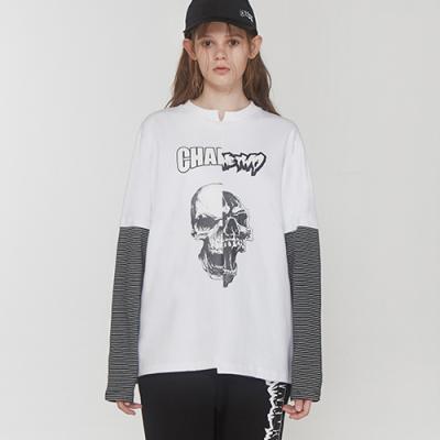 SKULL CUT OFF LAYERED TSHIRT_WH