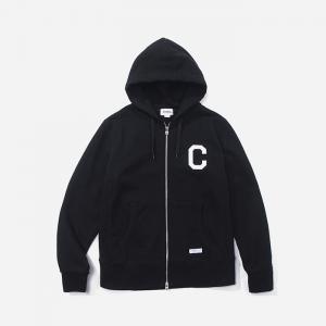 FW C LOGO HOODIE ZIPUP-BLACK