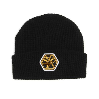 WAFFLE KNIT KNOT BEANIE-BLK
