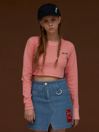 BACK LOGO CROP SLEEVE T_PINK