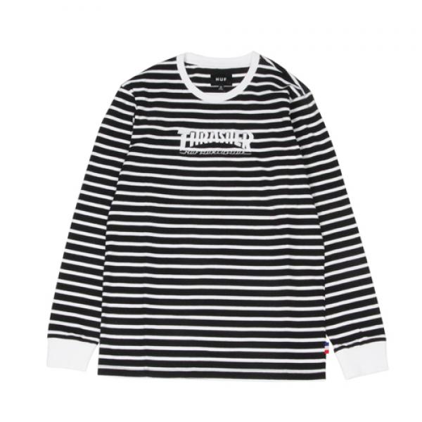 (KN65M01)THRASHER TDS STRIPE CREW-BLK