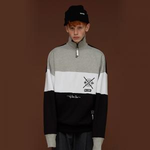 COLOR BLOCK NECK ZIP-UP_GREY