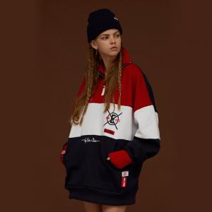 COLOR BLOCK NECK ZIP-UP_RED