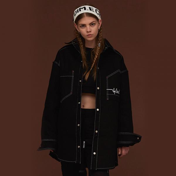 FUR LINING DENIM JACKET_BLACK
