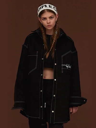 FUR LINING DENIM JACKET_BLACK
