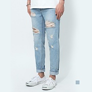 Damage Washed Denim Light Blue