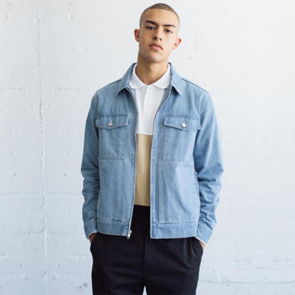 WASHED DENIM GARAGE JACKET-L.BLUE