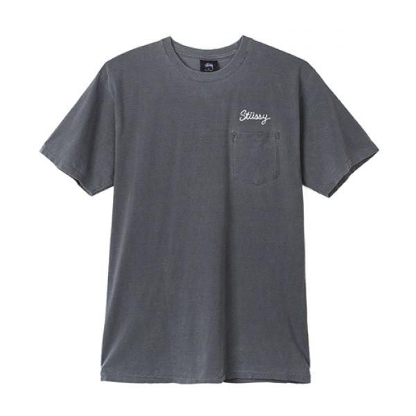 STUSSY STITCH PIG. DYE PKT TEE-BLK
