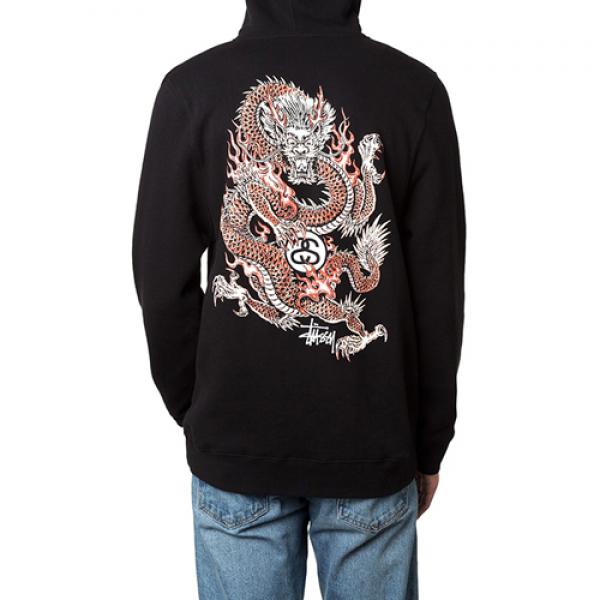 FIRE DRAGON ZIP HOOD-BLK