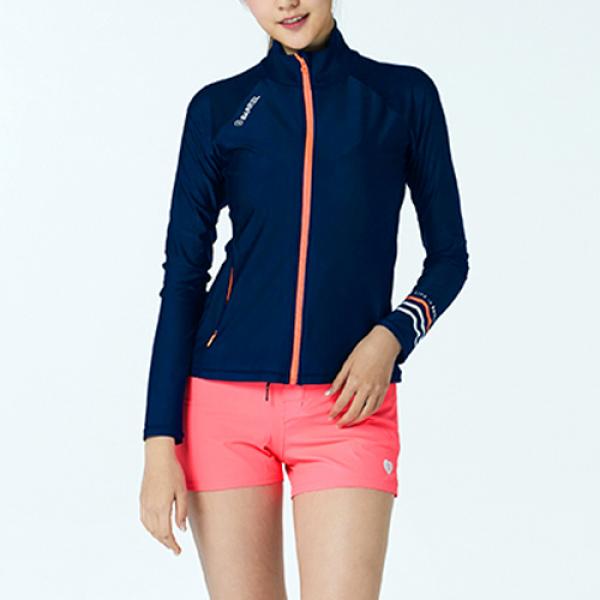 SHELLY RELAX FIT ZIP UP RASHGUARD-NAVY-PEACH