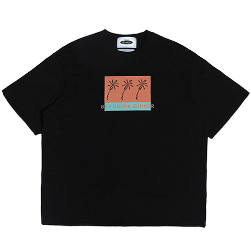 VW PALM-TREE 1/2 NORMAL-NECK T-SHIRTS -BLACK