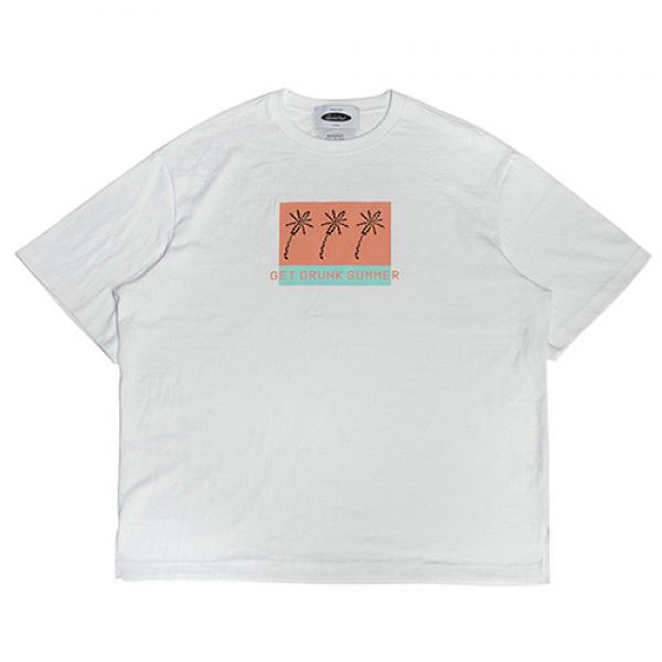 VW PALM-TREE 1/2 NORMAL-NECK T-SHIRTS -WHITE