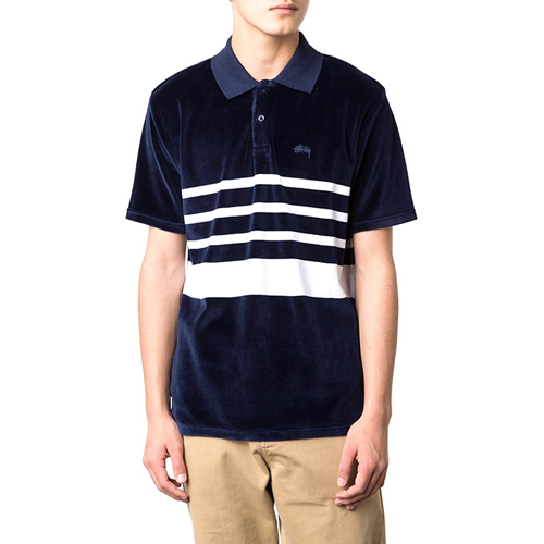 VELOUR STRIPE POLO-NAVY