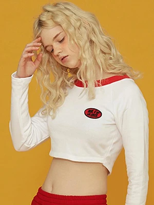SIMPLE PATCH CROP SLEEVE TEE_WHITE