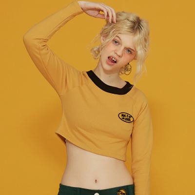 SIMPLE PATCH CROP SLEEVE TEE_YELLOW