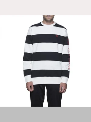 CATALINA STRIPE CREW FLEECE-BLK