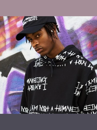 Basic Logo Pattern Hoodie - Black