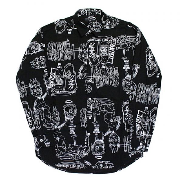 DOODLE PATTERN SHIRT-BLACK