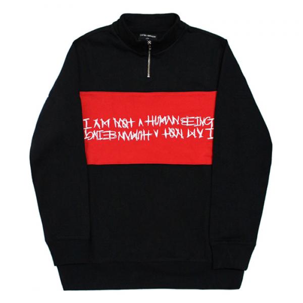 BASIC LOGO PULL OVER SWEAT SHIRTS-BLACK/RED