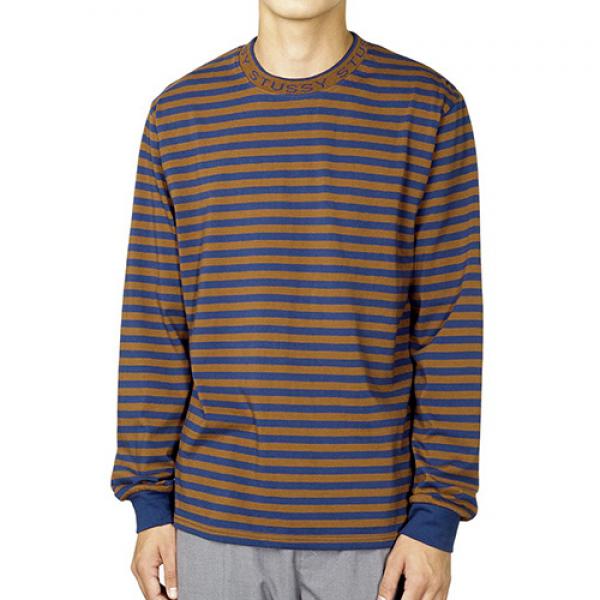 JACQUARD NECK LS JERSEY-BLUE