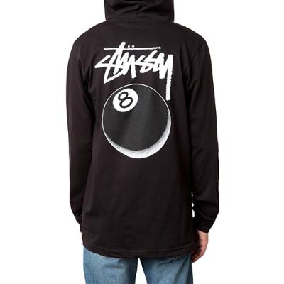 8 BALL STIPPLE LS HOOD TEE-BLACK
