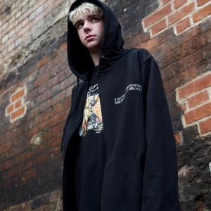 BACCHUS DOODLE ZIP-UP HOODIE - BLACK