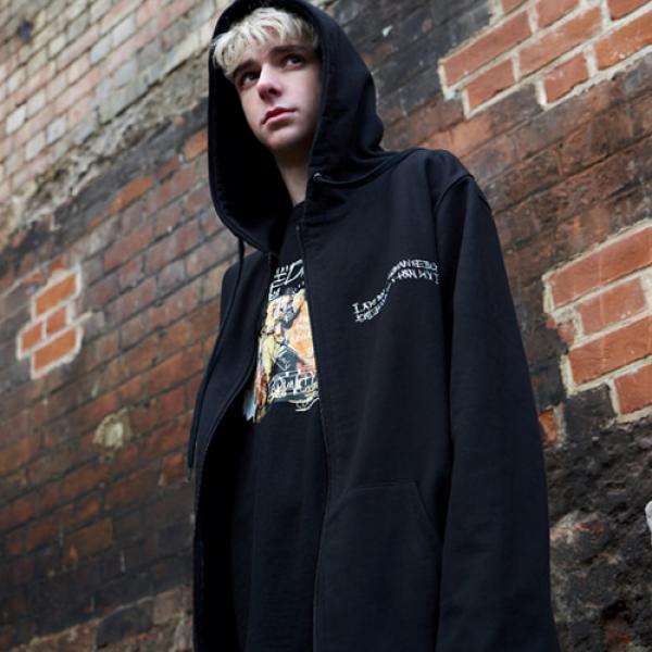 BACCHUS DOODLE ZIP-UP HOODIE - BLACK